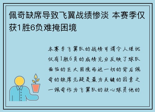 佩奇缺席导致飞翼战绩惨淡 本赛季仅获1胜6负难掩困境